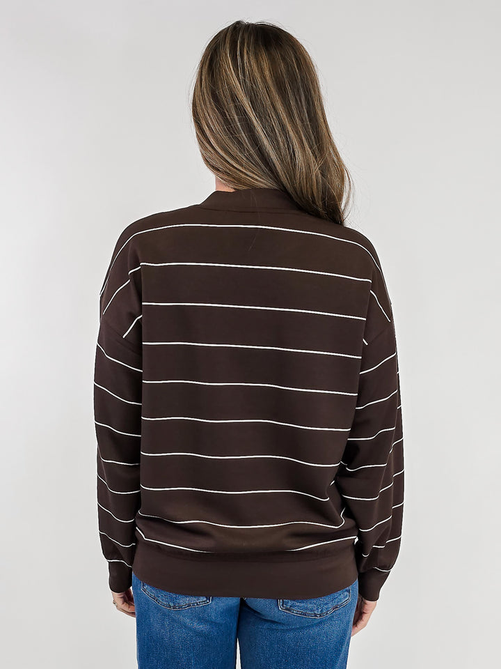 MODAL SCUBA STRIPED CREW NECK TOP - ESPRESSO/CREAM