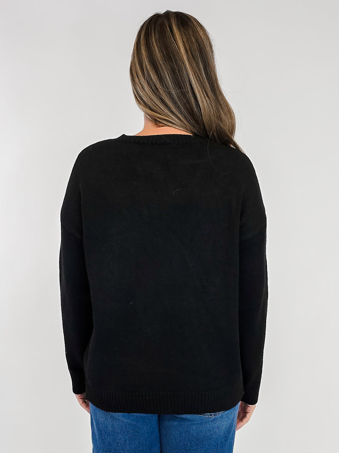 CHRISTMAS SEQUIN BOW SWEATER - BLACK