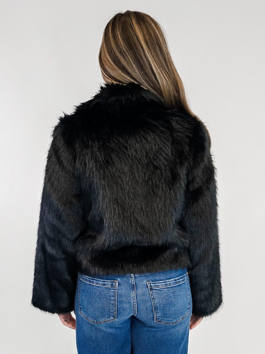 ZIP UP FUR JACKET - BLACK