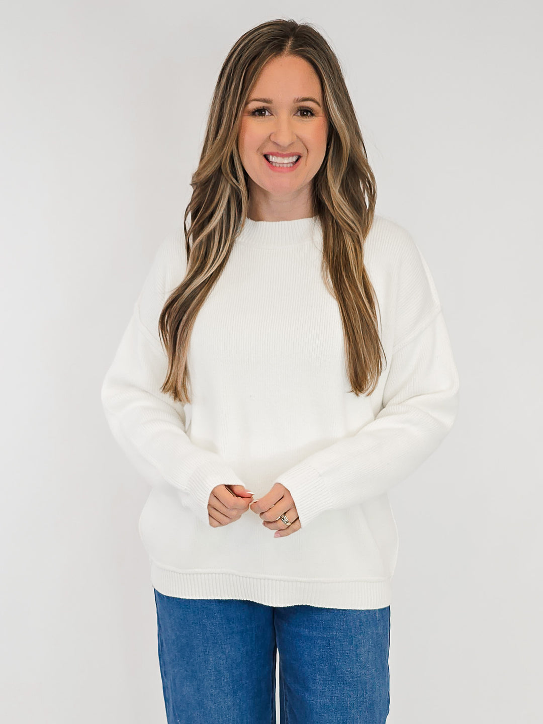SOLID LONG SLEEVE KNIT PULLOVER SWEATER - IVORY