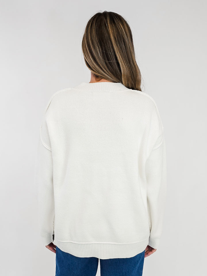 SOLID LONG SLEEVE KNIT PULLOVER SWEATER - IVORY