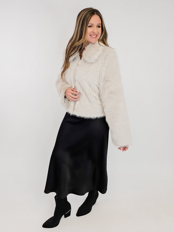 ZIP UP FUR JACKET - CHAMPAGNE