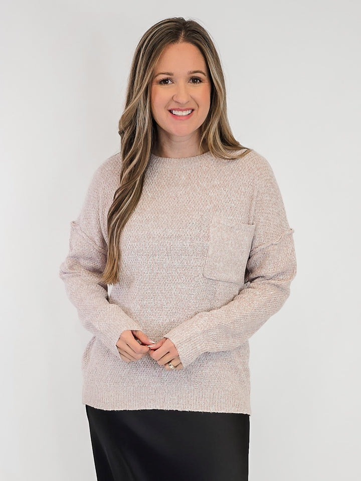 MINI WAFFLE CREW NECK SWEATER - TAUPE