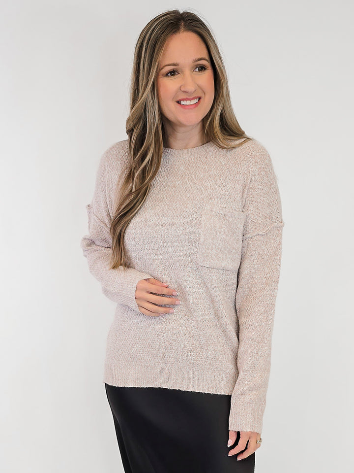 MINI WAFFLE CREW NECK SWEATER - TAUPE
