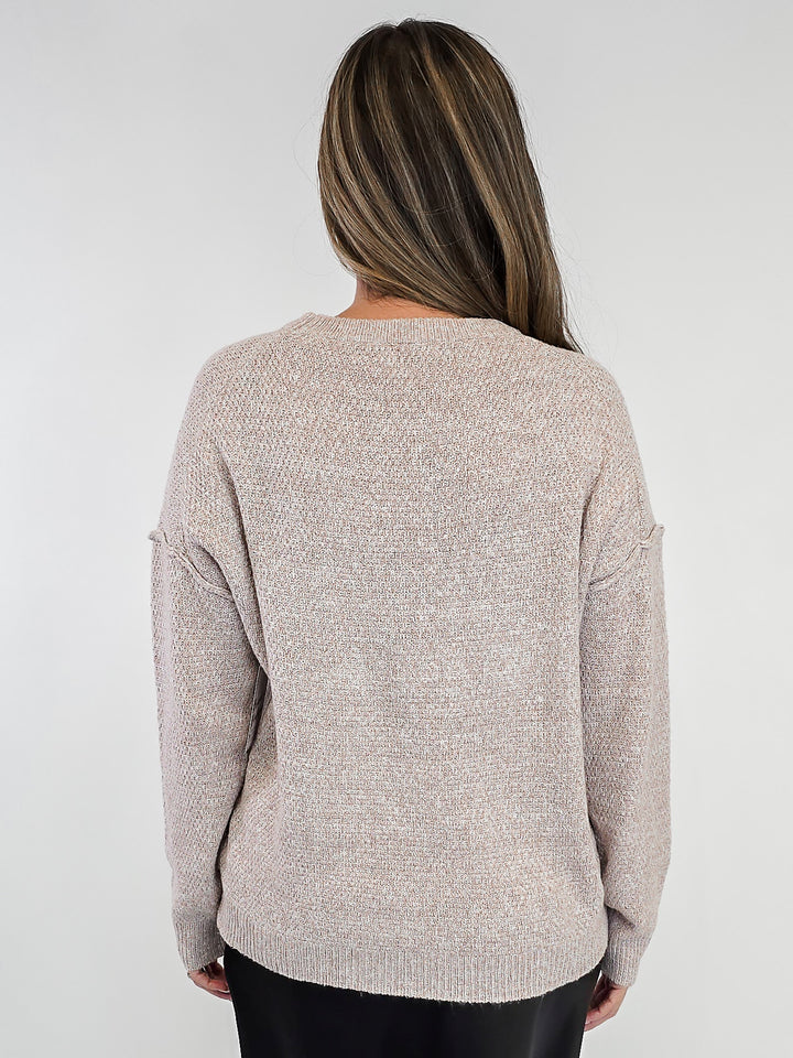 MINI WAFFLE CREW NECK SWEATER - TAUPE