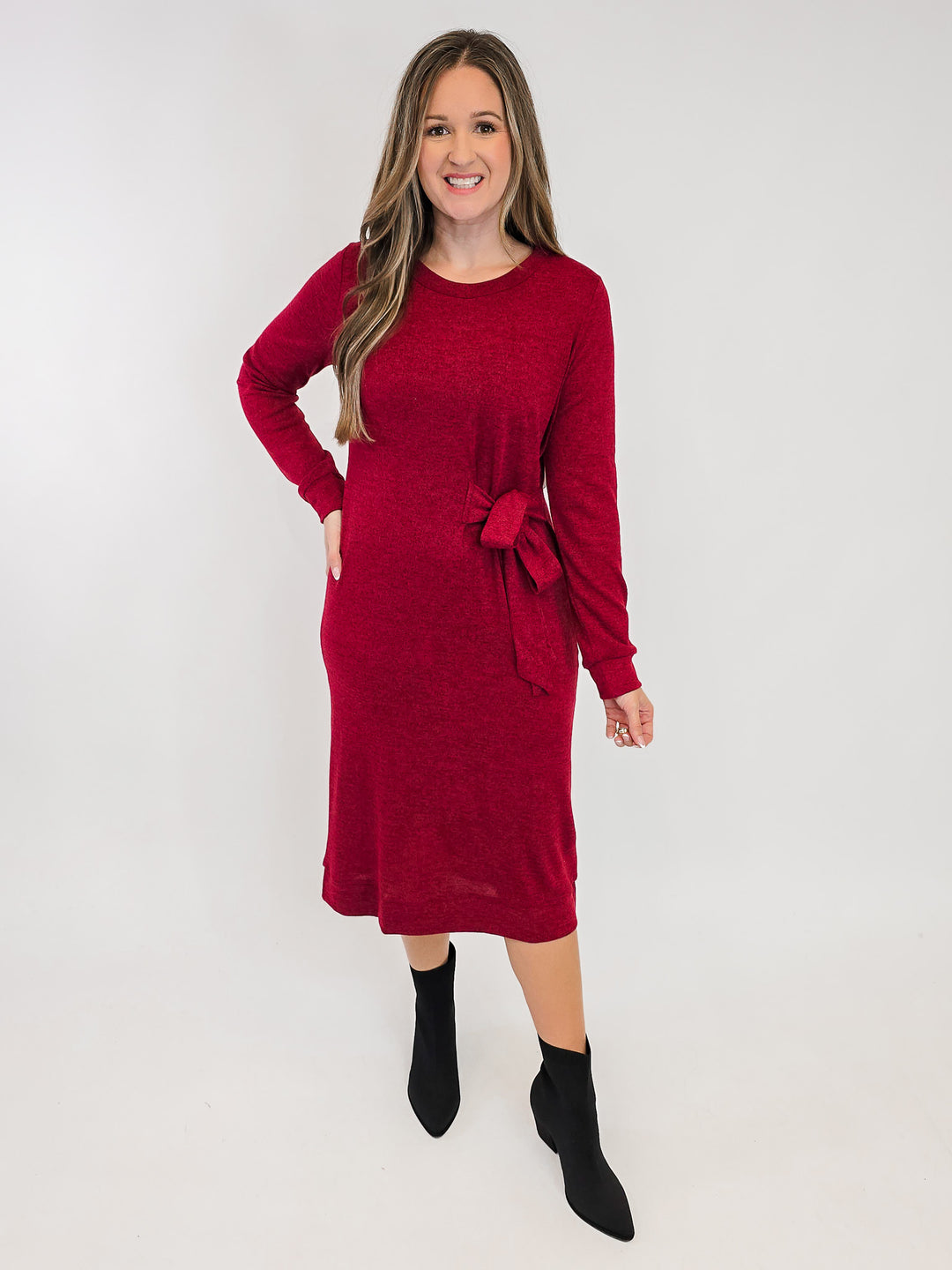 DEAR SCARLETT HACCI KNIT MIDI DRESS - WINE