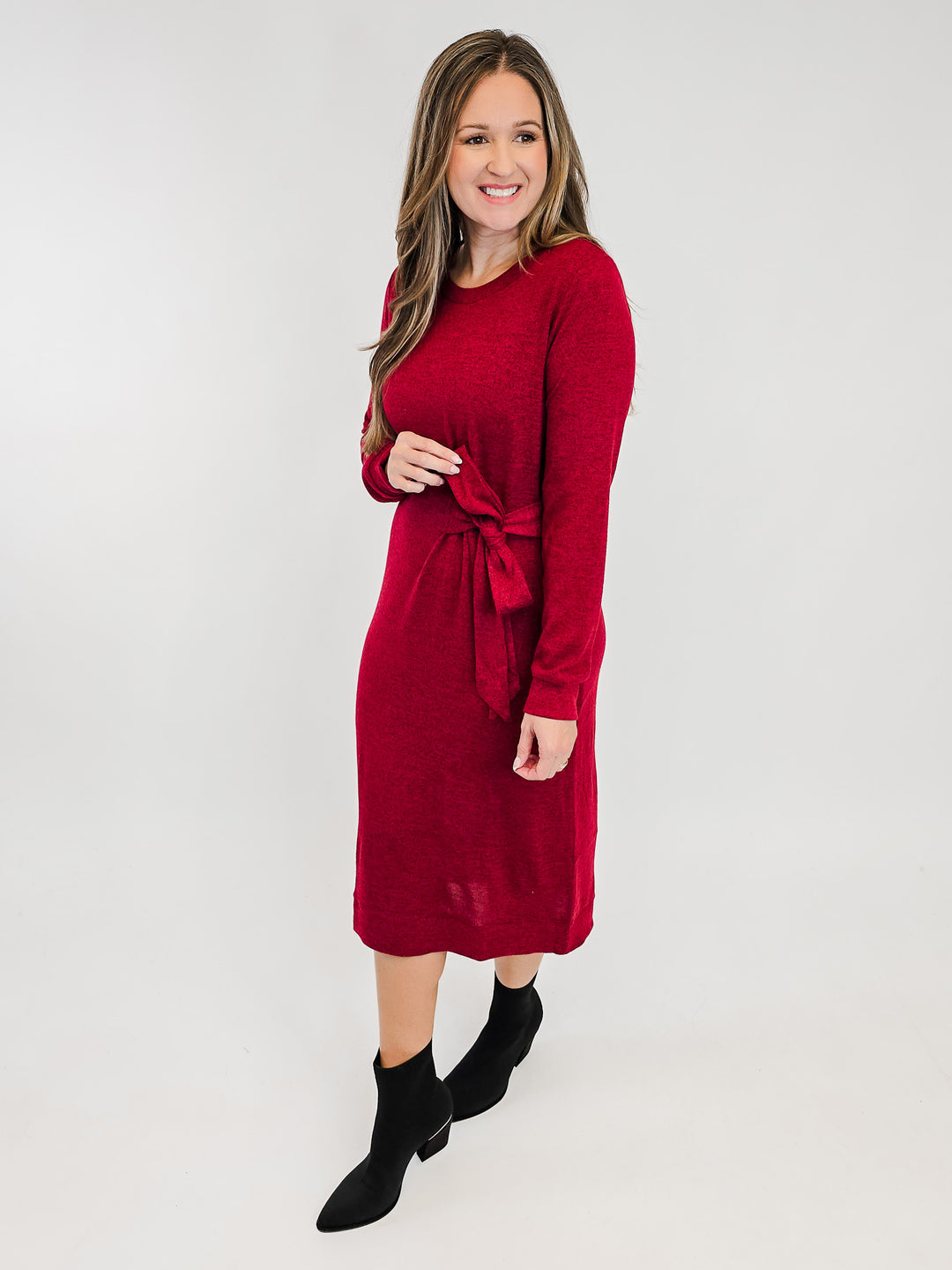 DEAR SCARLETT HACCI KNIT MIDI DRESS - WINE