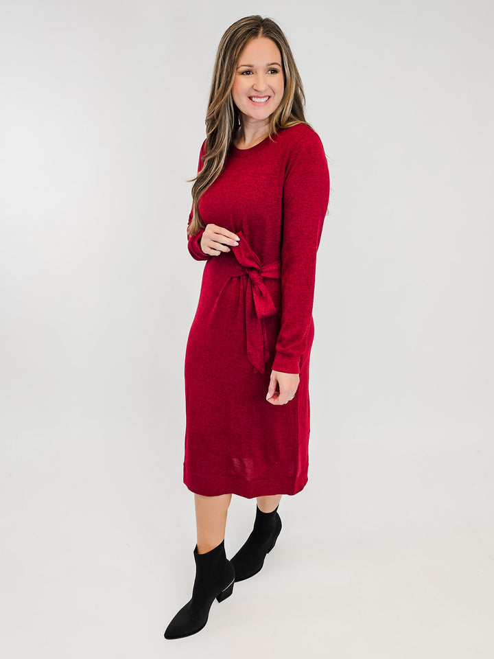 DEAR SCARLETT HACCI KNIT MIDI DRESS - WINE