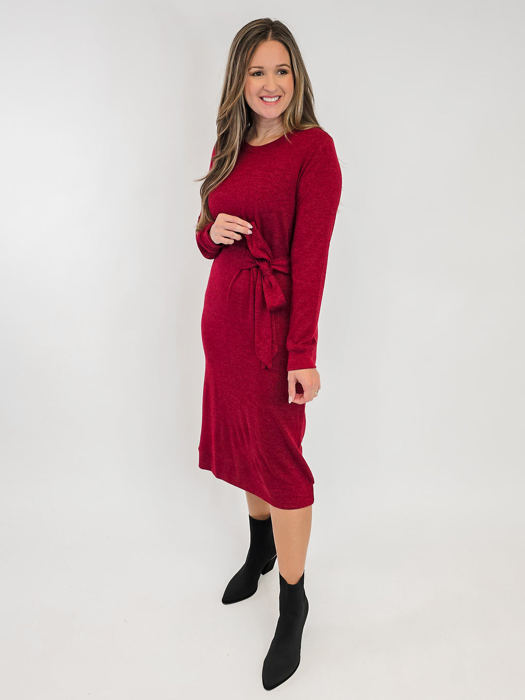 DEAR SCARLETT HACCI KNIT MIDI DRESS - WINE