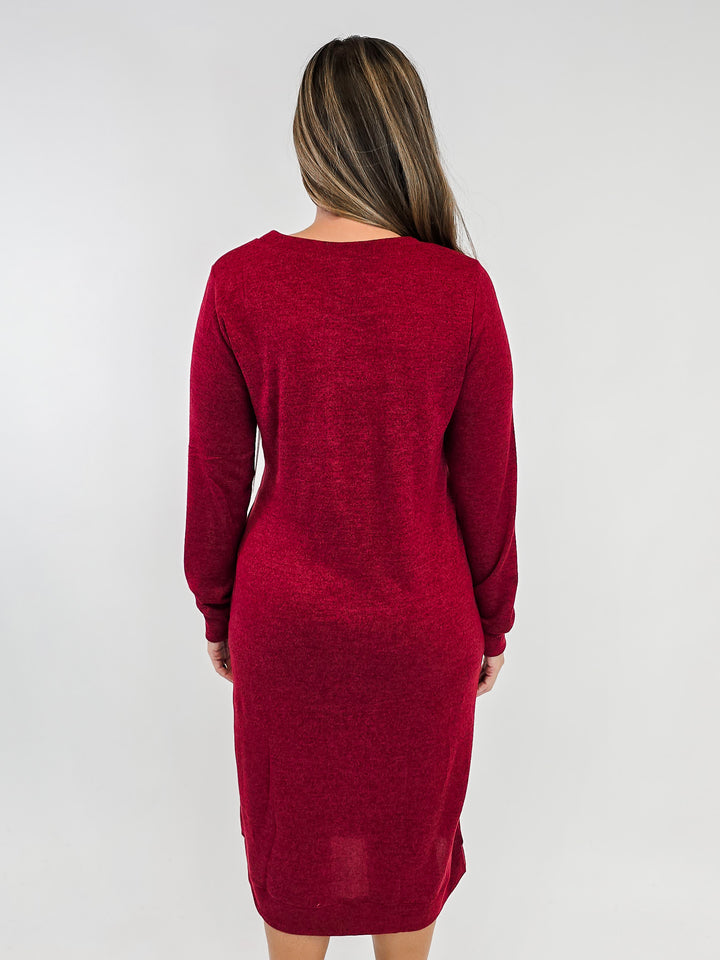 DEAR SCARLETT HACCI KNIT MIDI DRESS - WINE