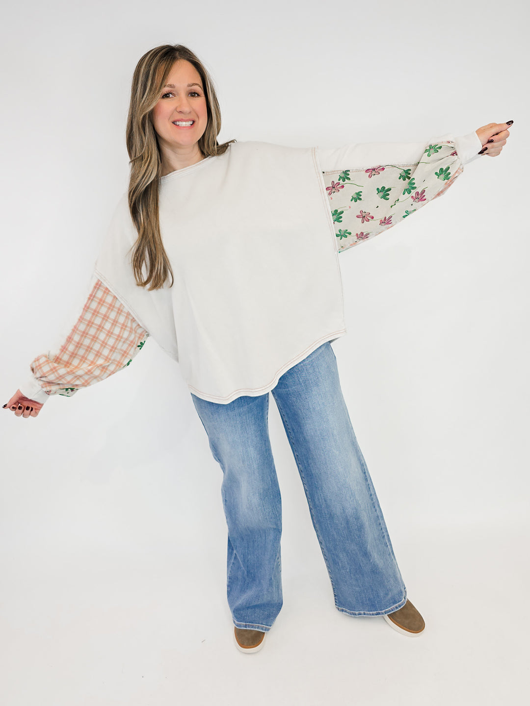 DOLMAN SLEEVE WASHED TERRY PULLOVER - MUSHROOM