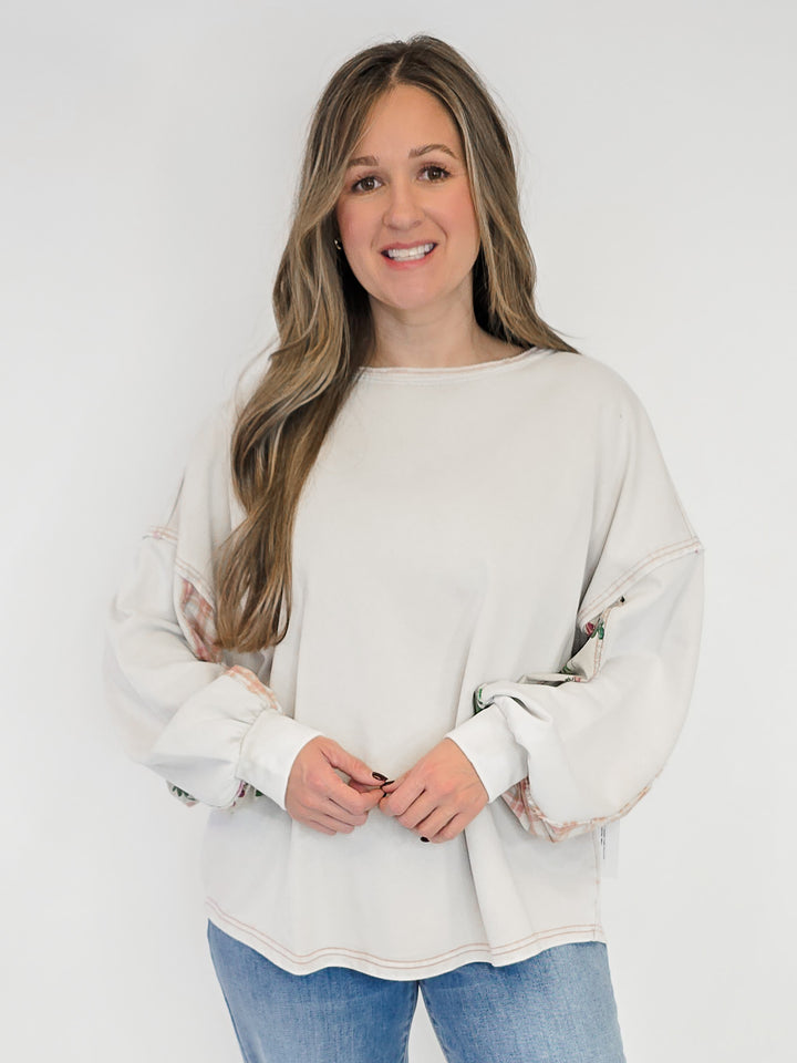 DOLMAN SLEEVE WASHED TERRY PULLOVER - MUSHROOM