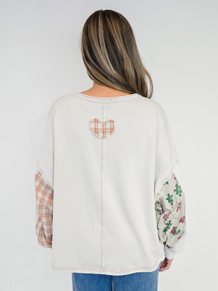 DOLMAN SLEEVE WASHED TERRY PULLOVER - MUSHROOM