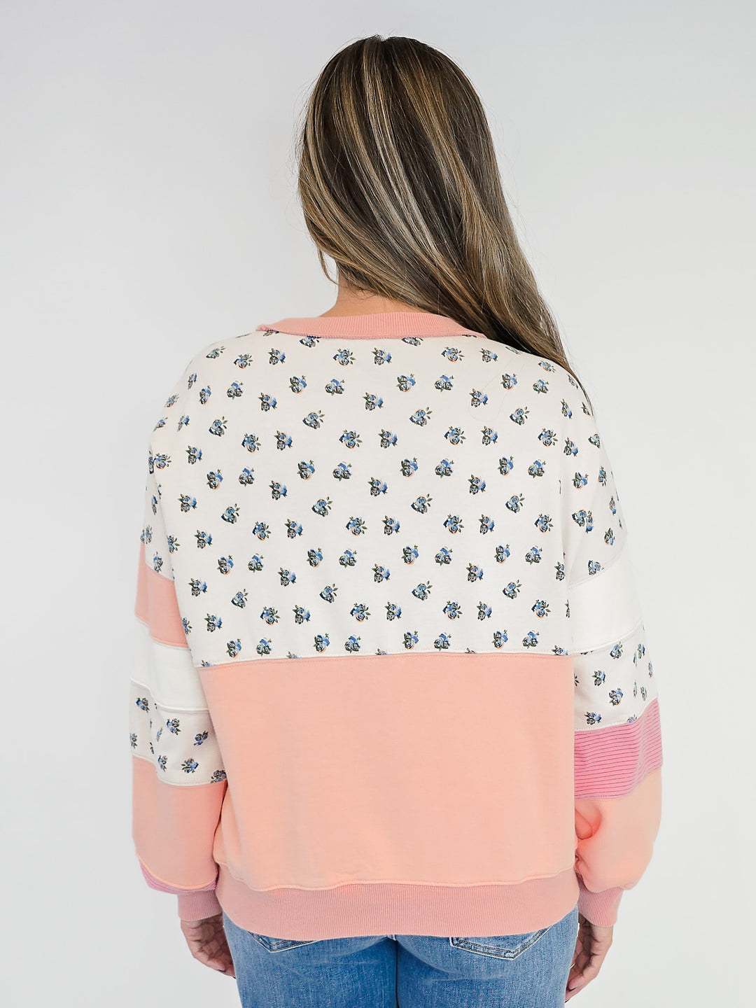 PRINT AND COLOR MIX WASHED TERRY PULLOVER - BLUSH PINK
