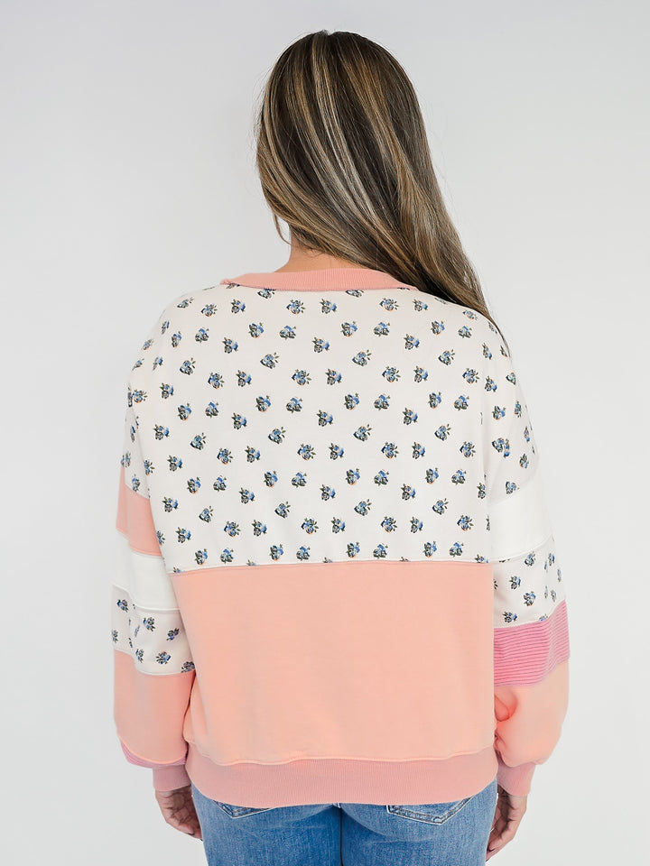 PRINT AND COLOR MIX WASHED TERRY PULLOVER - BLUSH PINK