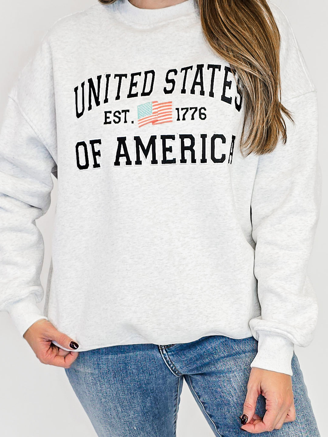 EMBROIDERED UNITED STATES OF AMERICA SWEATSHIRT - PEARL GREY