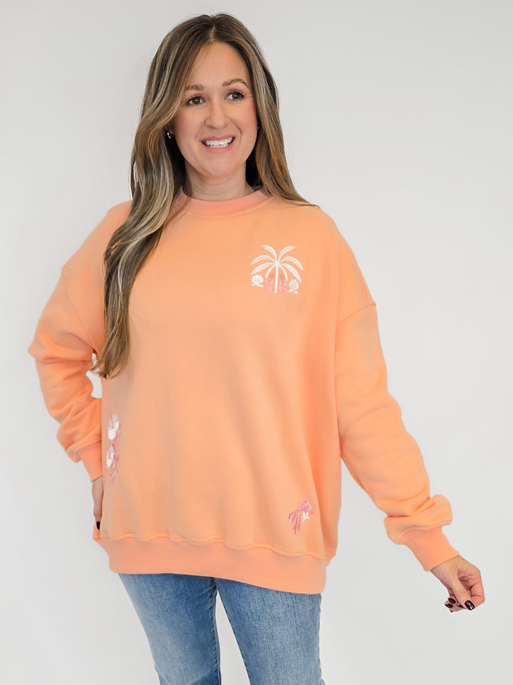 EMBROIDERED TROPICAL SWEATSHIRT - SHERBERT ORANGE