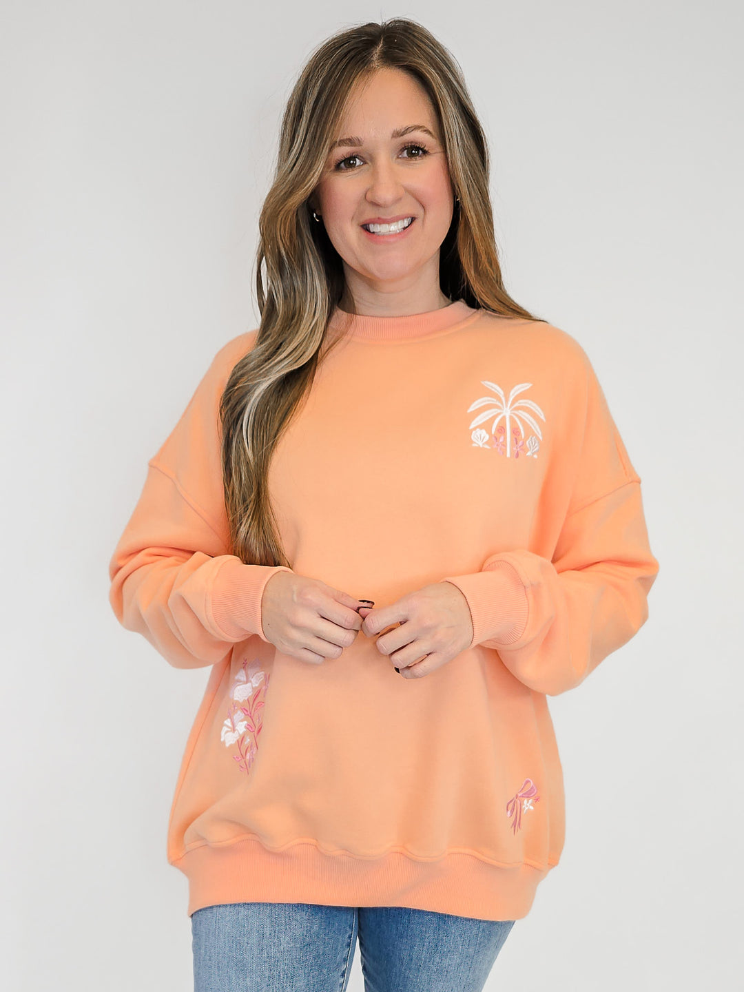 EMBROIDERED TROPICAL SWEATSHIRT - SHERBERT ORANGE
