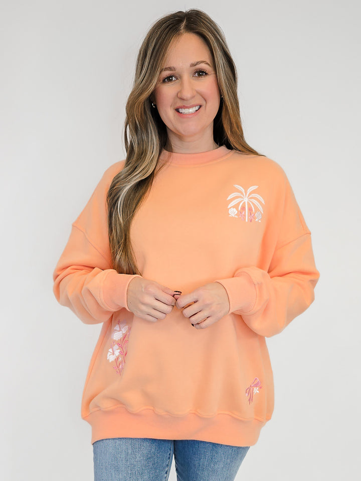 EMBROIDERED TROPICAL SWEATSHIRT - SHERBERT ORANGE