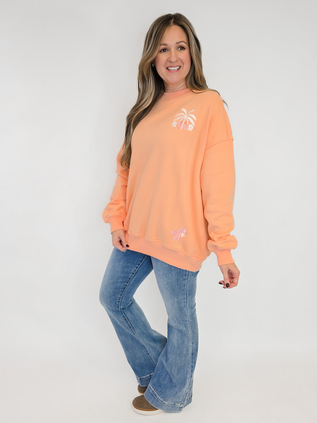 EMBROIDERED TROPICAL SWEATSHIRT - SHERBERT ORANGE