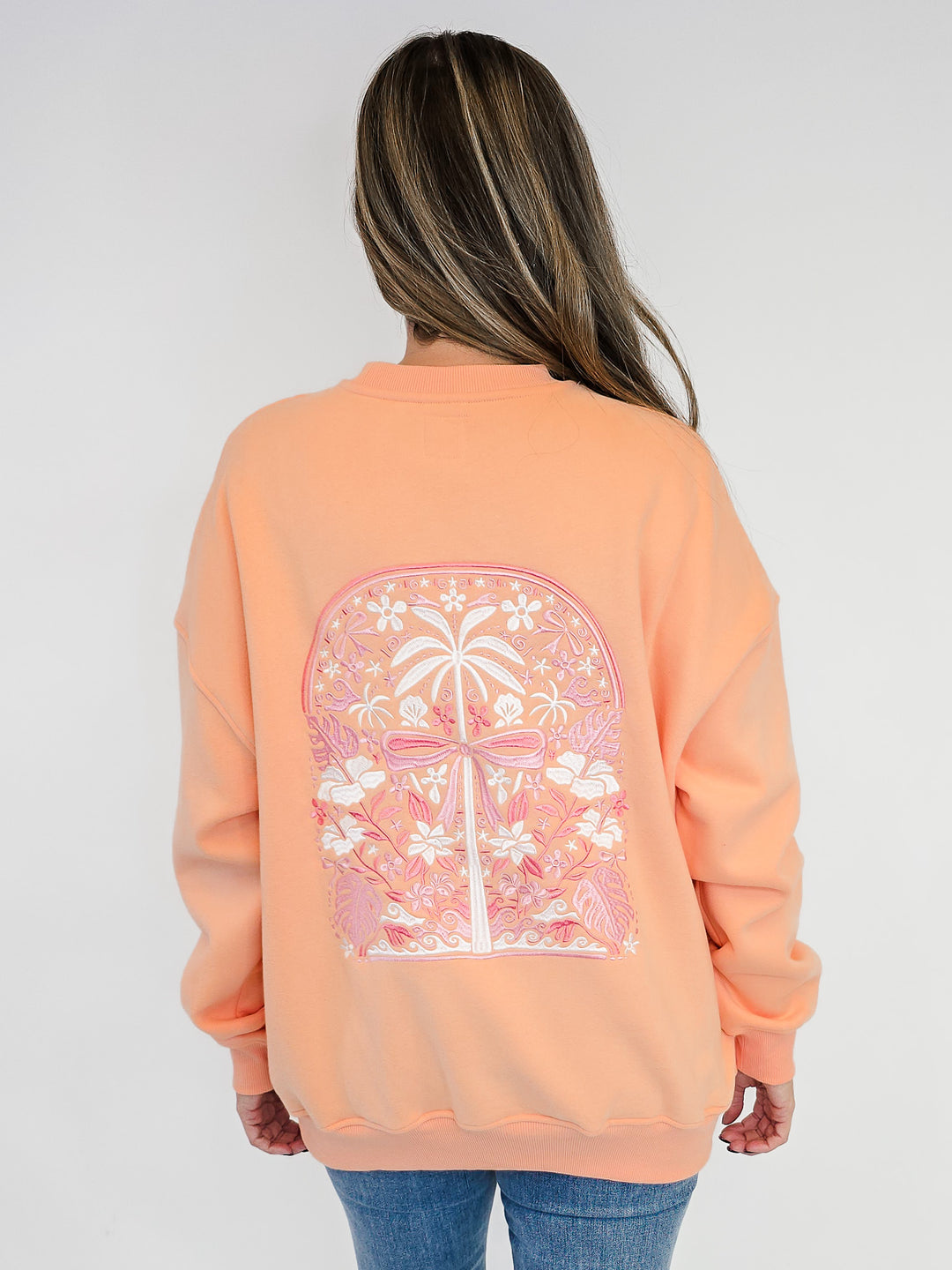 EMBROIDERED TROPICAL SWEATSHIRT - SHERBERT ORANGE