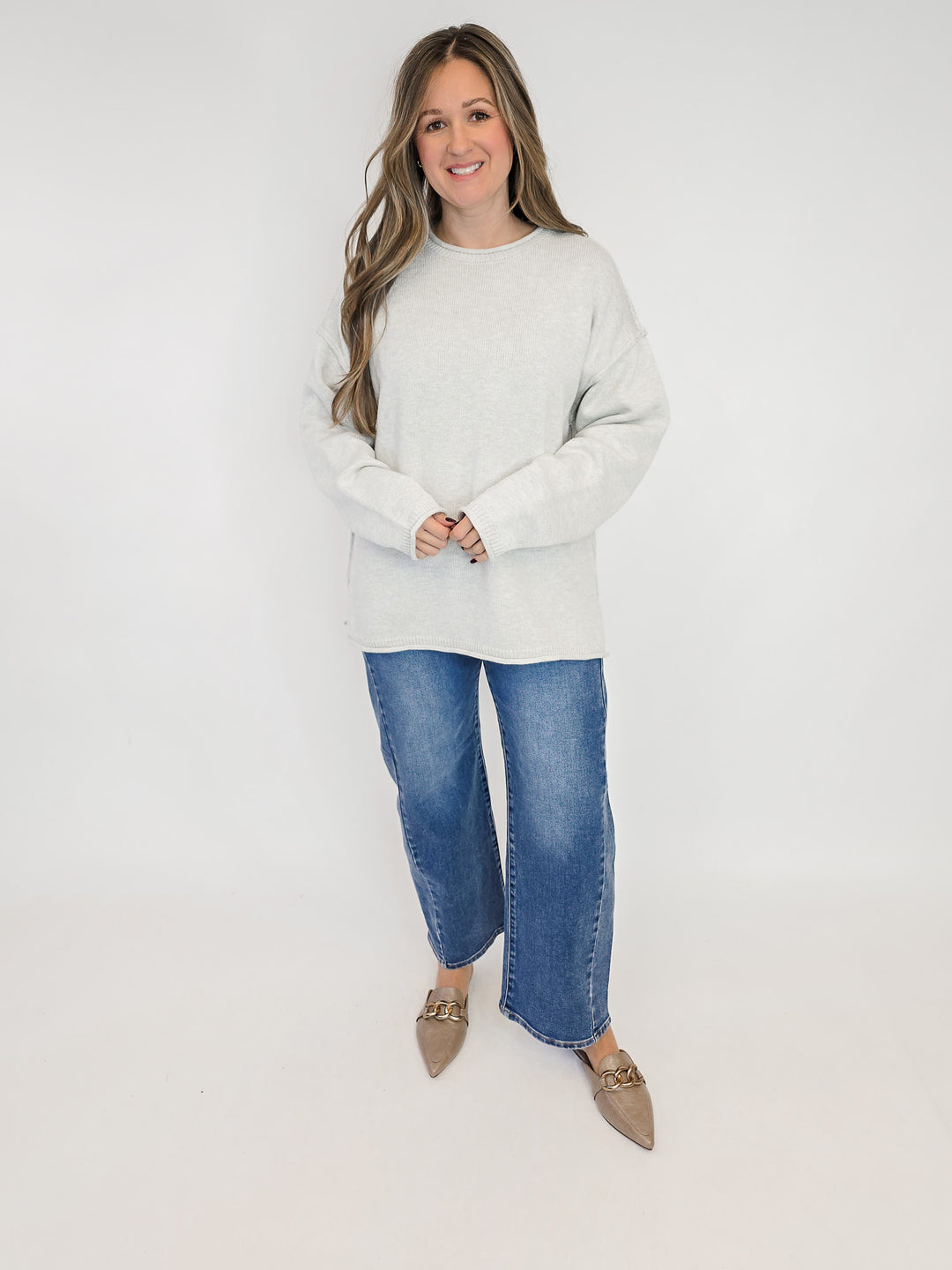 LONG SLEEVE INSIDE OUT ROLL NECK PULLOVER - MELANGE GREY