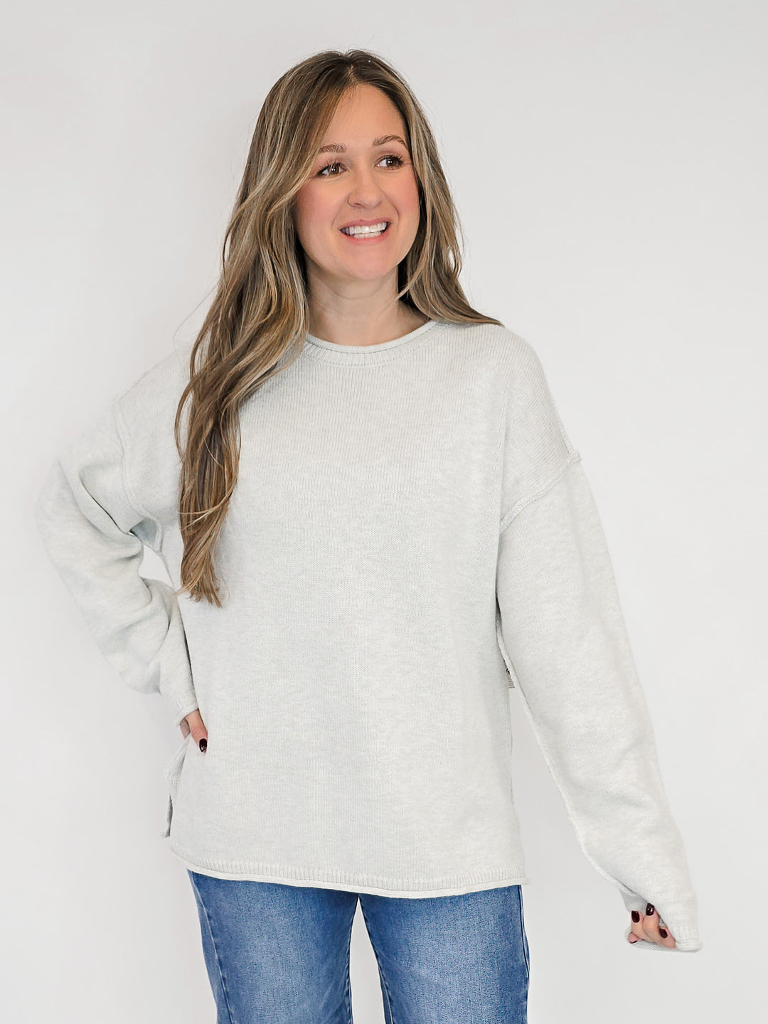 LONG SLEEVE INSIDE OUT ROLL NECK PULLOVER - MELANGE GREY