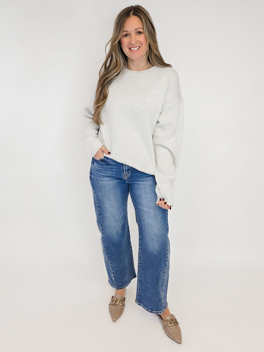 LONG SLEEVE INSIDE OUT ROLL NECK PULLOVER - MELANGE GREY