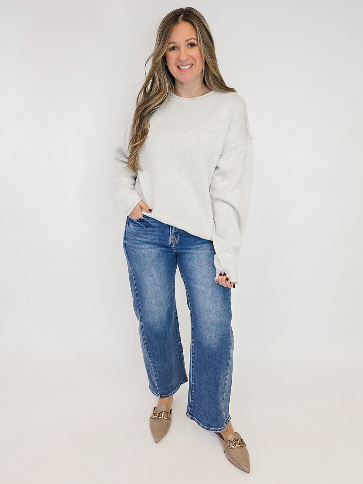 LONG SLEEVE INSIDE OUT ROLL NECK PULLOVER - MELANGE GREY
