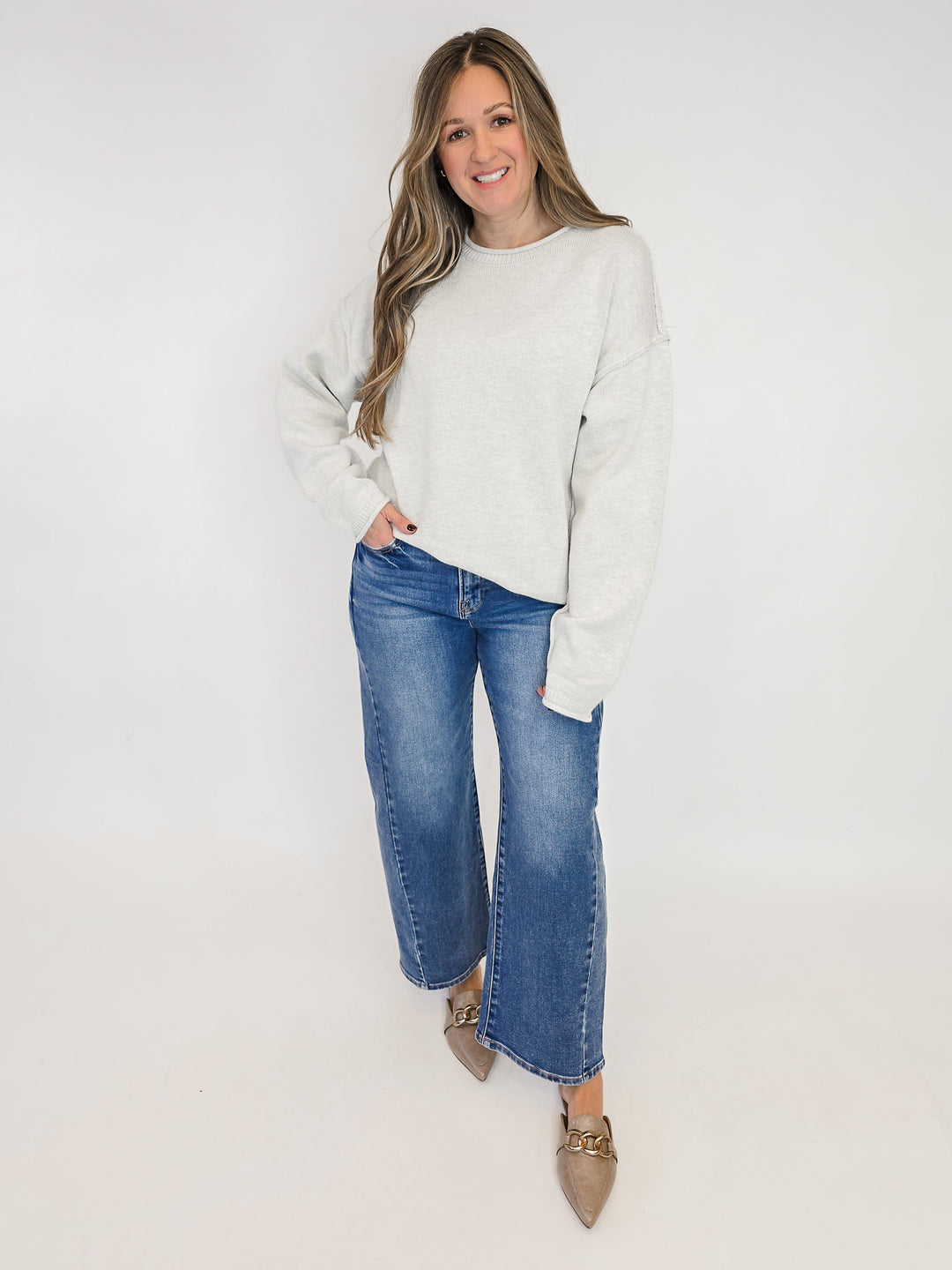LONG SLEEVE INSIDE OUT ROLL NECK PULLOVER - MELANGE GREY
