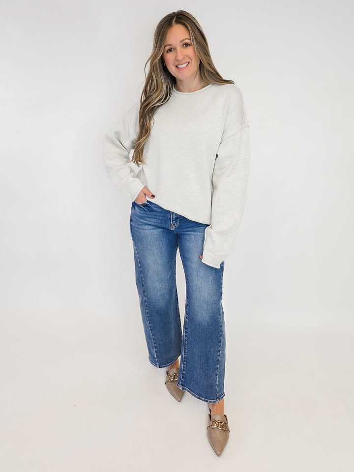 LONG SLEEVE INSIDE OUT ROLL NECK PULLOVER - MELANGE GREY