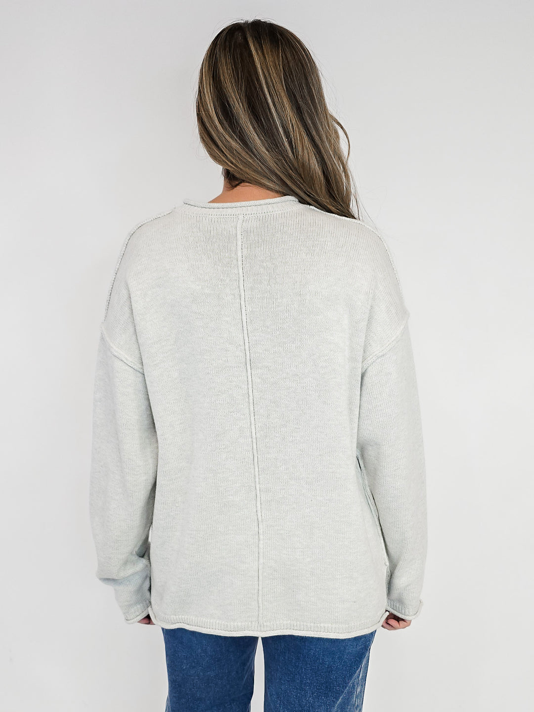 LONG SLEEVE INSIDE OUT ROLL NECK PULLOVER - MELANGE GREY