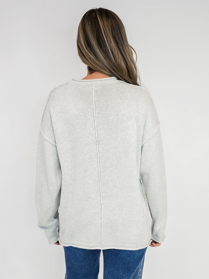 LONG SLEEVE INSIDE OUT ROLL NECK PULLOVER - MELANGE GREY