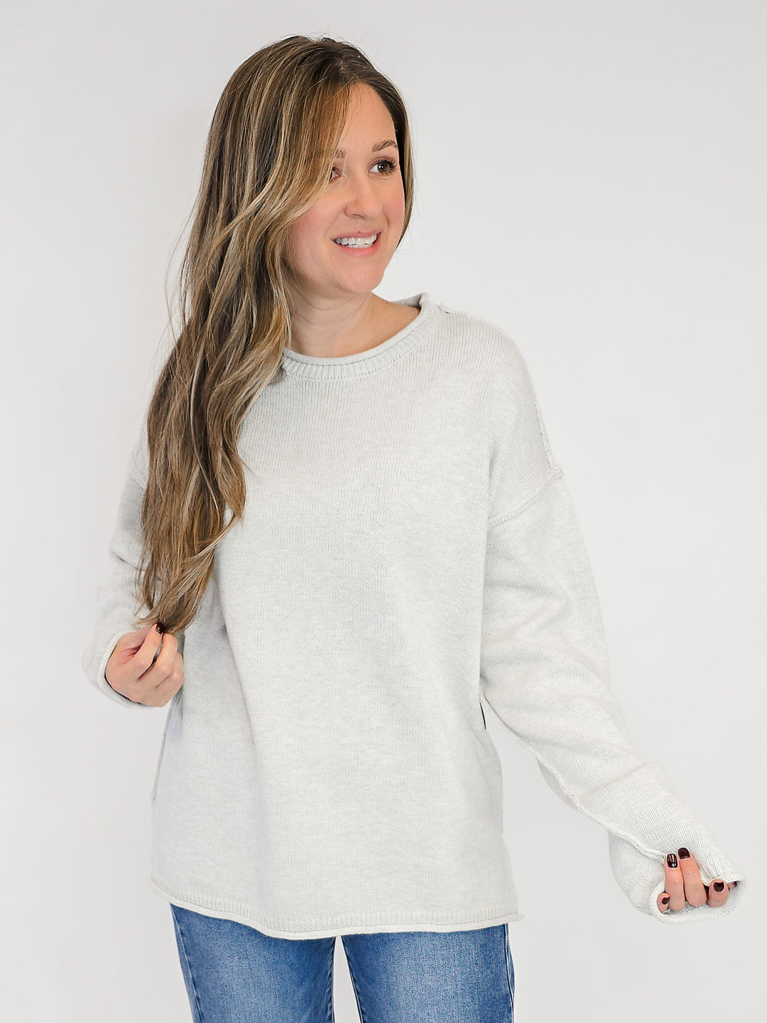 LONG SLEEVE INSIDE OUT ROLL NECK PULLOVER - MELANGE GREY