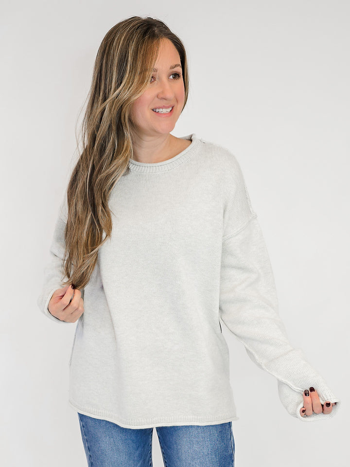 LONG SLEEVE INSIDE OUT ROLL NECK PULLOVER - MELANGE GREY