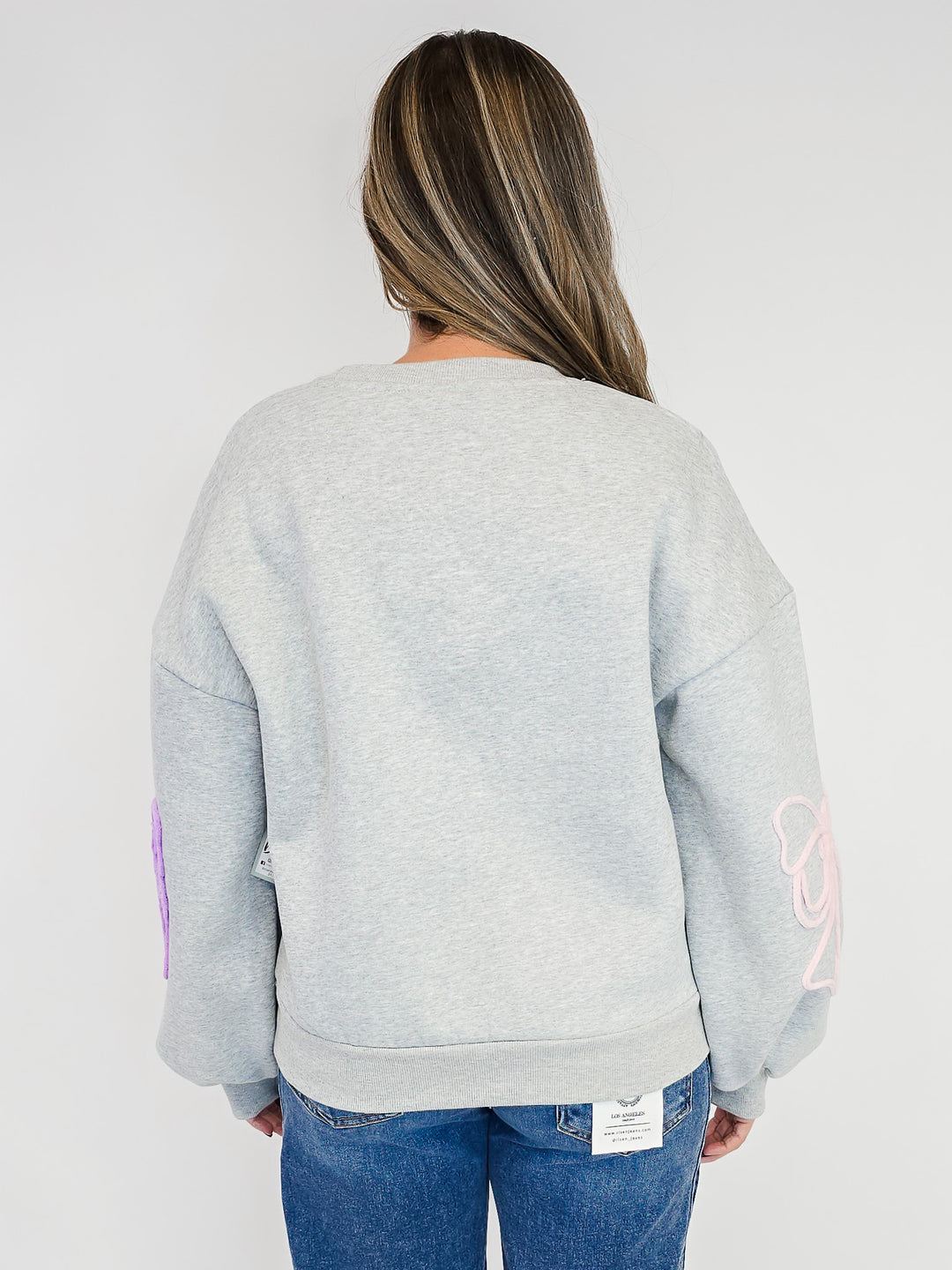 3-D YARN COLORFUL BOWS SWEATSHIRT - GREY