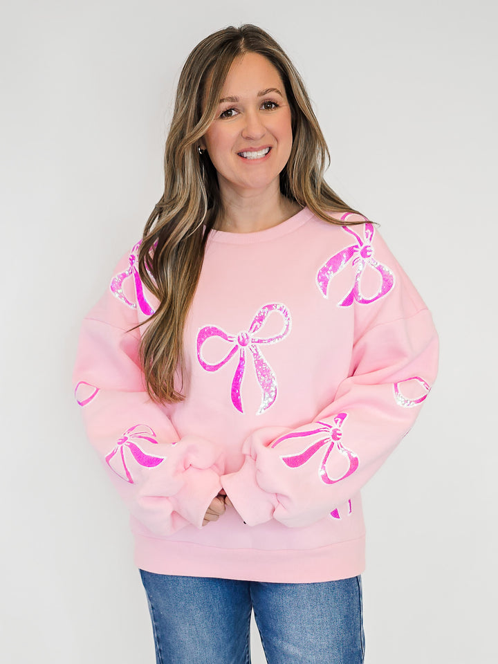 SEQUIN BOW SWEATSHIRT - PINK