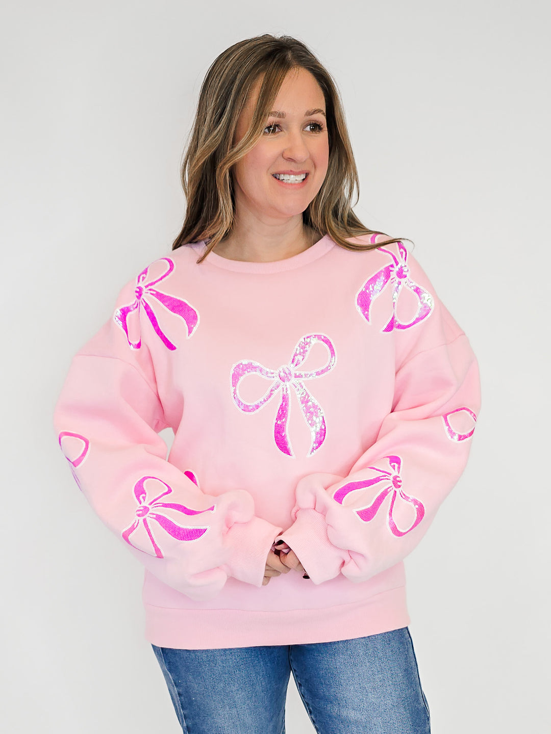 SEQUIN BOW SWEATSHIRT - PINK