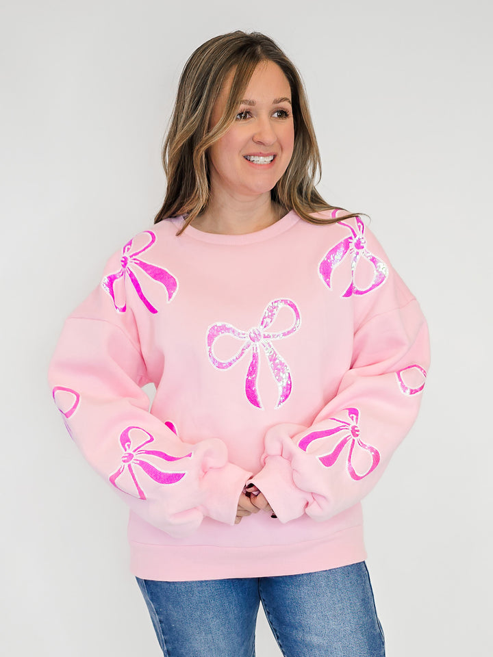 SEQUIN BOW SWEATSHIRT - PINK