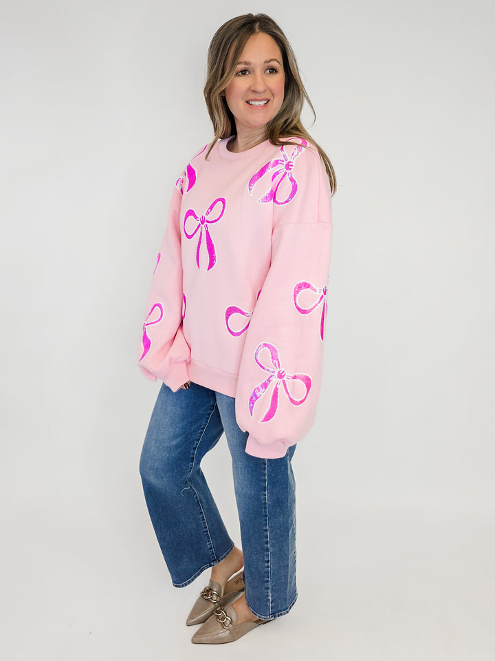 SEQUIN BOW SWEATSHIRT - PINK