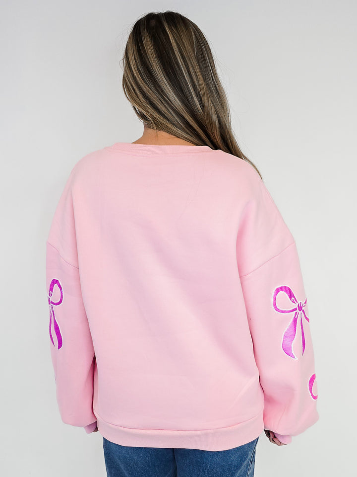 SEQUIN BOW SWEATSHIRT - PINK