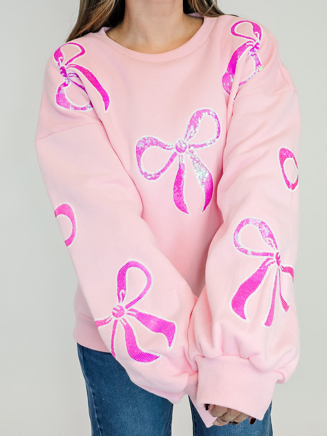 SEQUIN BOW SWEATSHIRT - PINK