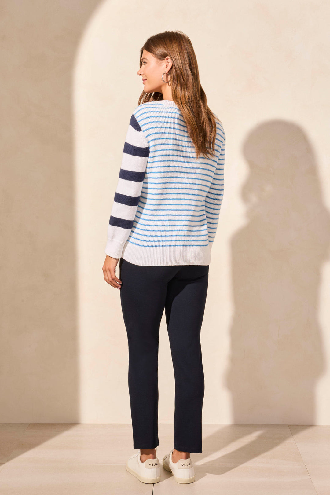 CREW NECK STRIPED SWEATER - JET BLUE