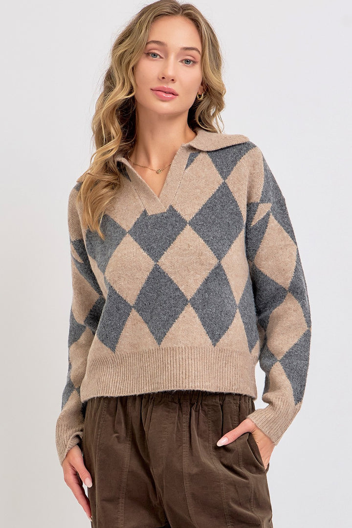 DIAMOND PATTERN SWEATER - CHARCOAL