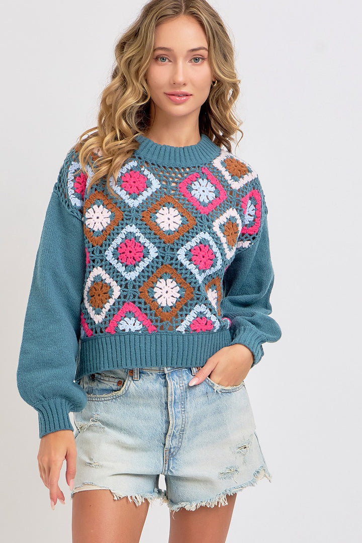 PATCHWORK SWEATER - TEAL