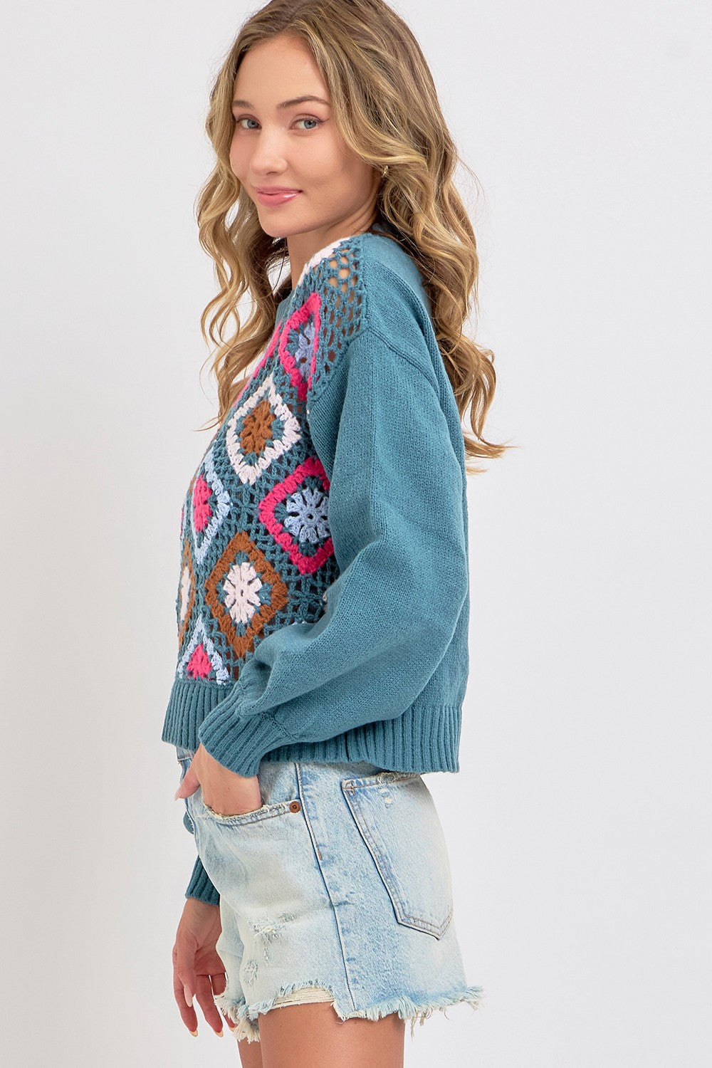 PATCHWORK SWEATER - TEAL