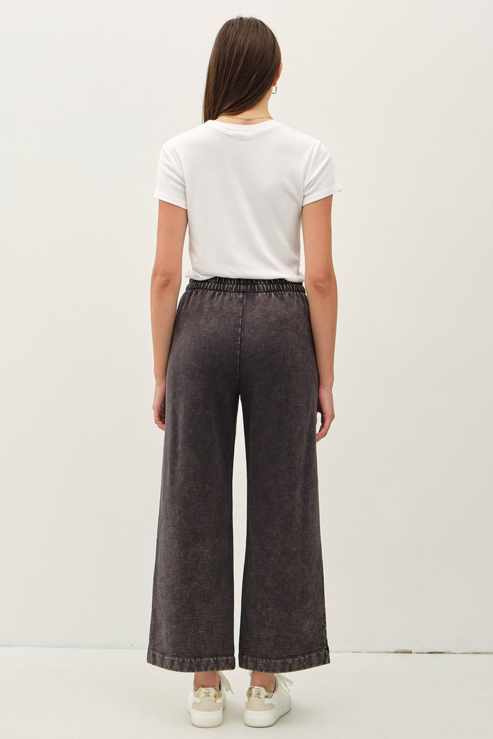 ELASTIC WAIST WIDE LEG PANTS - CHARCOAL