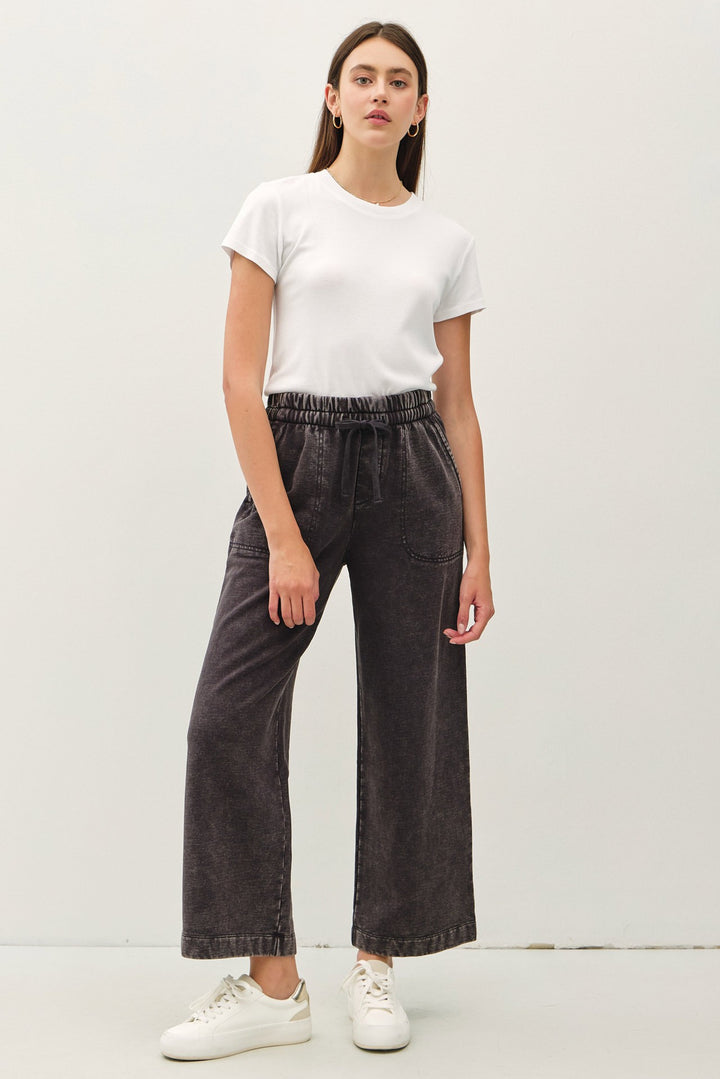 ELASTIC WAIST WIDE LEG PANTS - CHARCOAL