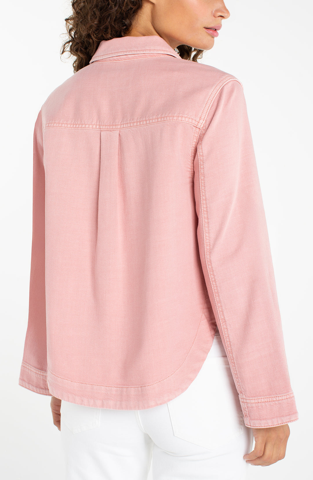 HIGH/LOW DENIM SHACKET - MISTY BLUSH