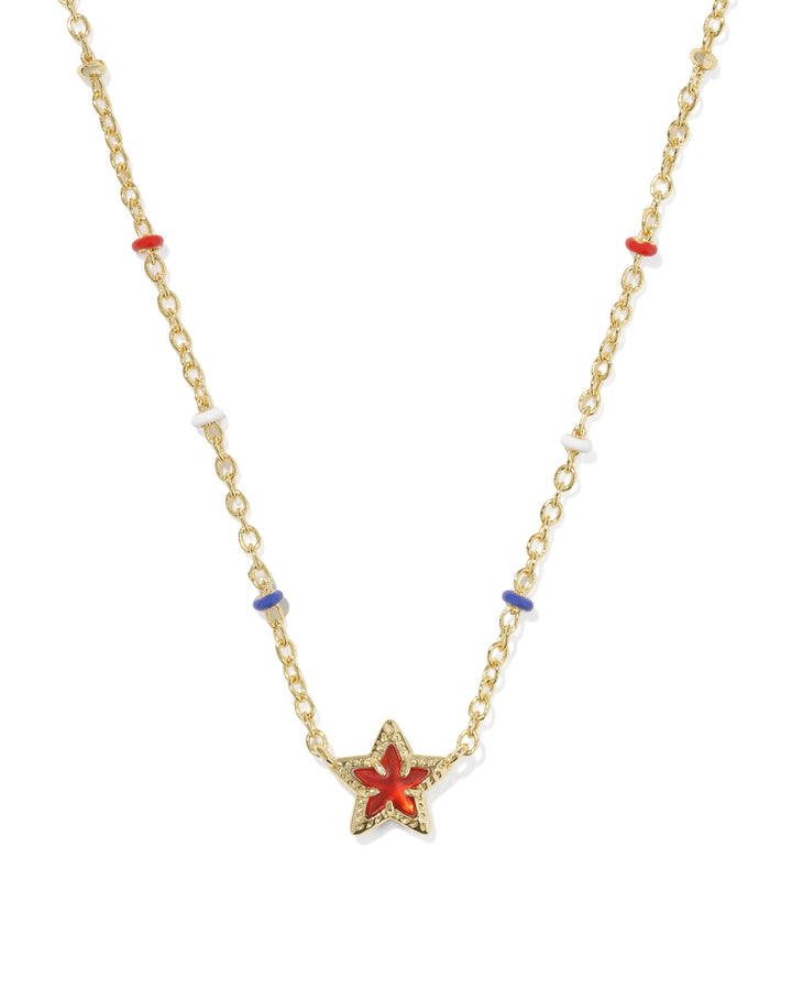 KENDRA SCOTT MINI CASSIDY SHORT PENDANT NECKLACE - GOLD RED ILLUSION